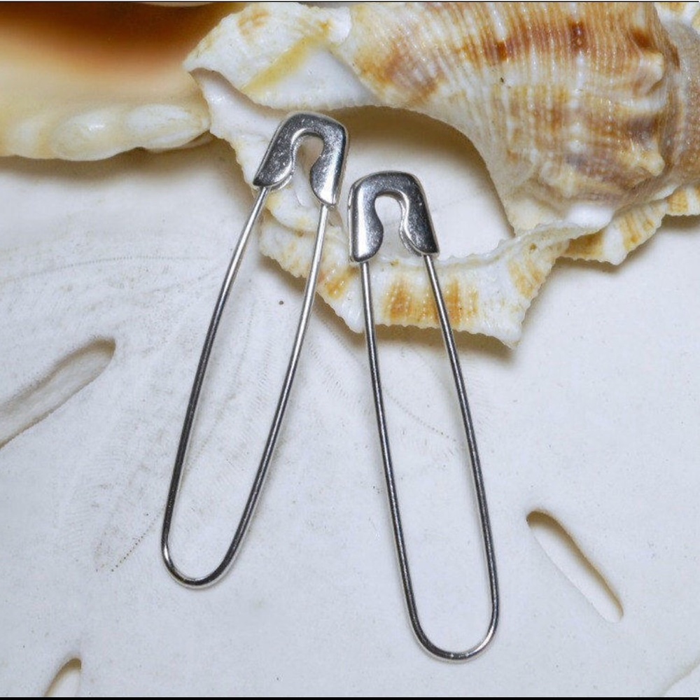 Solid Sterling Silver Safety Pin Drop Earrings